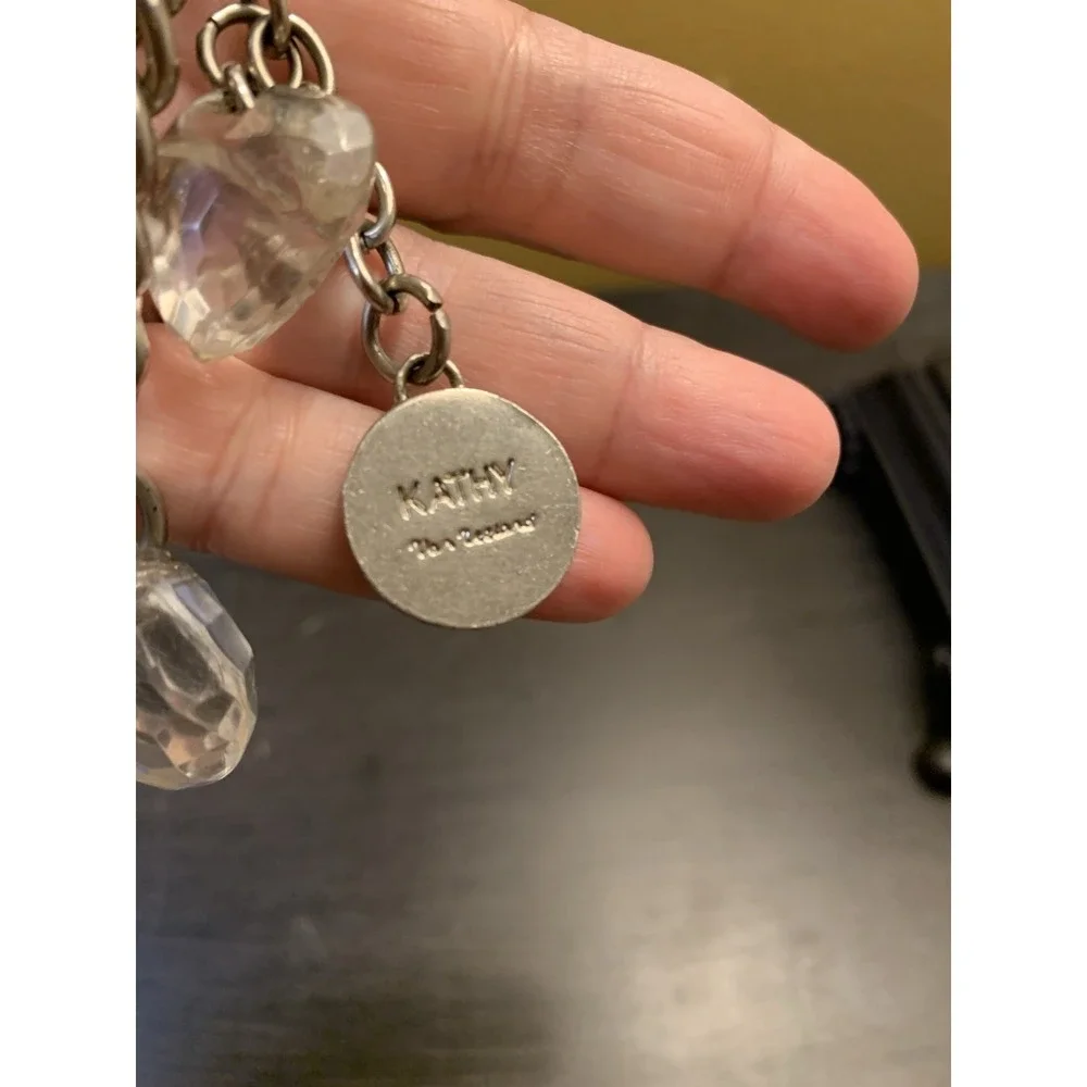 Chunky Kathy Van Zeeland Four Acrylic Hearts Silver Tone Purse Bag Charm